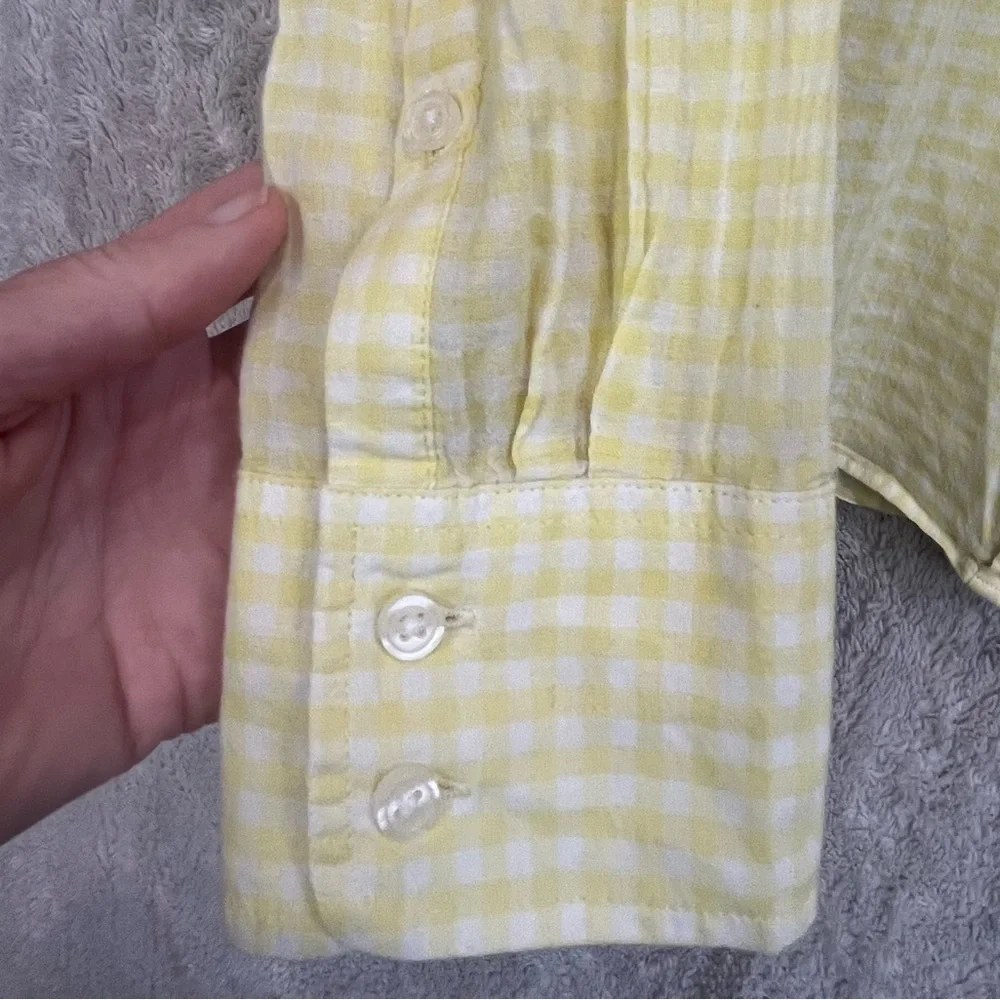J. Crew Cottagecore Yellow Gingham Button Up Shirt Collared Sz M Layering Preppy